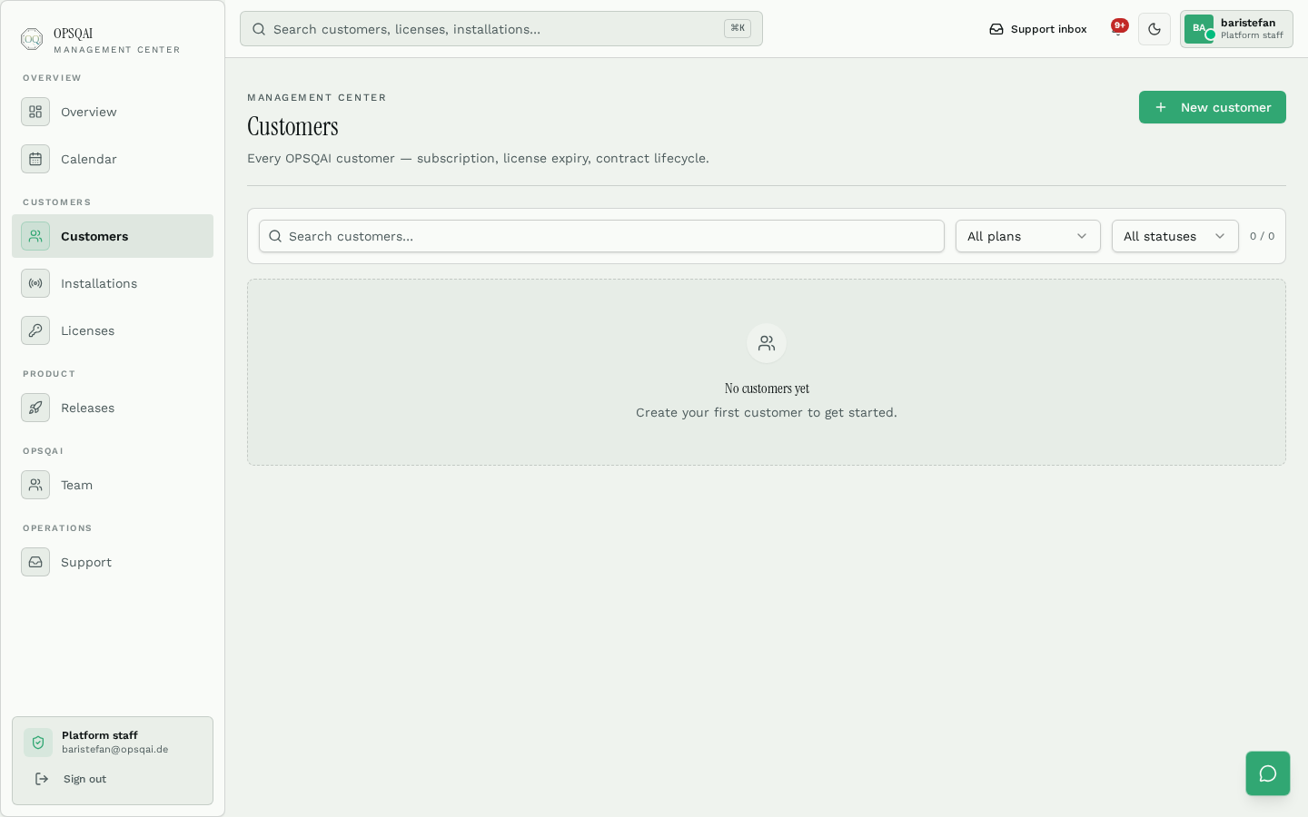 OPSQAI Management Center customer configuration