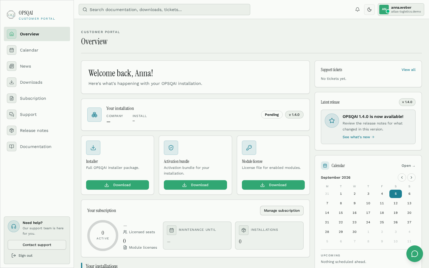 OPSQAI Customer Portal overview for customers
